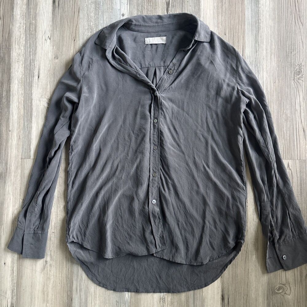 Everlane The Must-Have Shirt Washable 100% Silk Blouse Graphite Gray Size 2